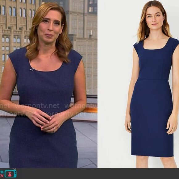ANN TAYLOR BI STRETCH SHEATH SCOOP NECK CAP SLEEVE PURE SAPPHIRE NAVY DRESS $149 - Picture 2 of 11